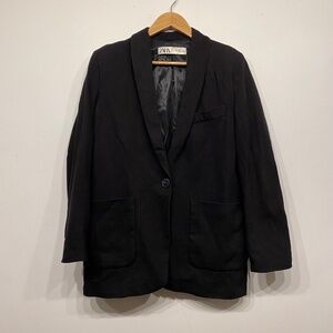 Zara Oversized Black One Button Menswear Inspired Blazer size Xs